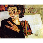 Schiele - Self Portrait with Black Vase and Spread Fingers